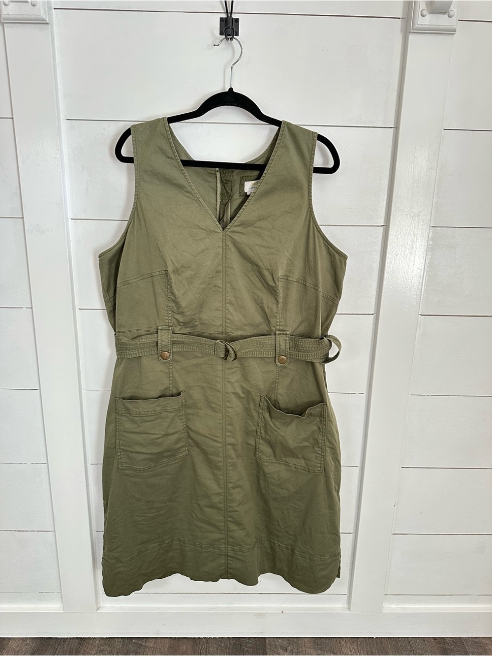 Anthropology Maeve Oona olive green belted cotton-spandex midi plus size dress - Picture 2 of 14